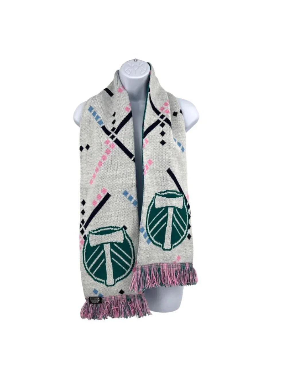 Portland Timbers PDX Airport Carpet Reversible Scarf Fringed Teal White NWT